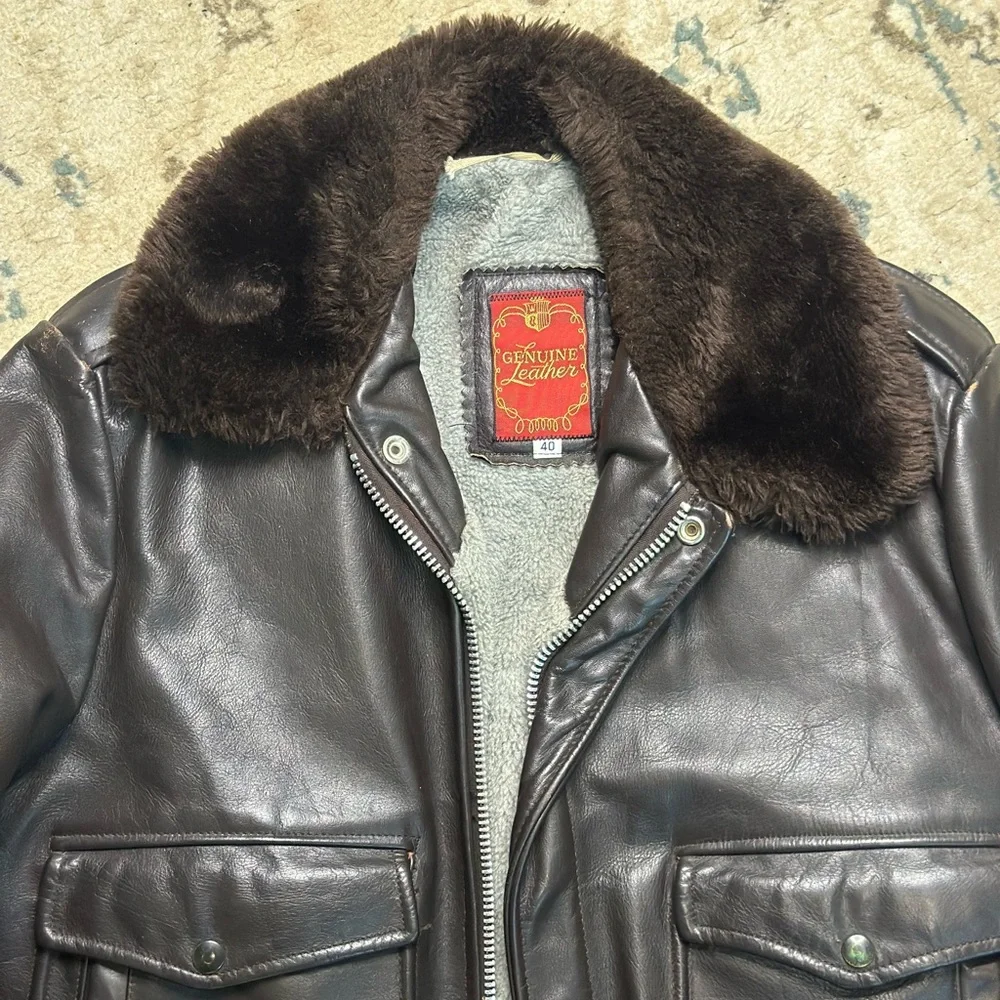 Brown and Black Bomber Jacket with Shearling Collar